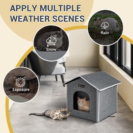 MIU Color Outdoor Cat House, Small Weatherproof Cat Houses for Outdoor Little Cats, Insulated Feral Cat Shelter with Removable Soft Mat, Easy to Assemble, 15" x 13" x 14.5"
