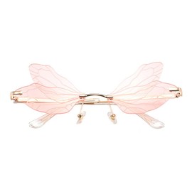 RUNHUIS Dragonfly Rimless Sunglasses Butterfly Fairy Wing Shades Glasses Fashion Party Sunglasses for Women Men Pink