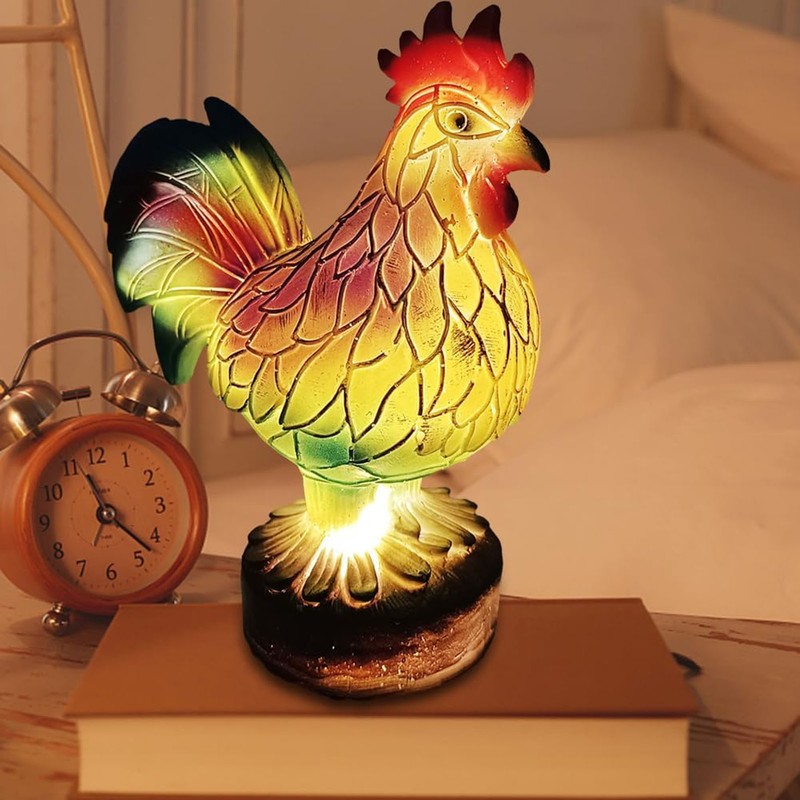 Stained Resin Rooster Table Lamp Night Light LED Animal Night