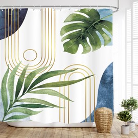 Glawry Boho Blue Green Shower Curtain Extra Long Abstract Mid Century Tropical Palm Leaf Modern Minimalist Plant Bathroom Geometric 72Wx78L Inches Bath Accessories Art Home Decor Fabric 12 Pack Hook
