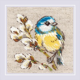 RIOLIS - Titmouse 2244, Cross Stitch Kits 4"x4", Cross Stitch Kits for Adults, Counted Cross Stitch Kits, Embroidery Kit for Beginners & Advanced, Nature Crossstitching Kits, Counted Stitching Kits