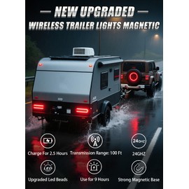 OOGKA Wireless Trailer Lights Magnetic, Portable Wireless Trailer Lights Kit, with Battery level display Display LED Tow Lights IP65 Waterproof Brake/Turn Signals for Trucks, SUVs, Boats