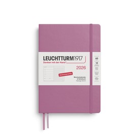 LEUCHTTURM1917 372520 Weekly Calendar & Notebook Dotted Medium (A5) 2026, 12 Months, Dusty Rose, German