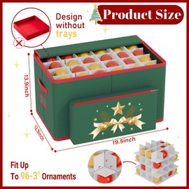 OMKSIH Christmas Ornament Storage Box Stores up to 96 Ornaments Christmas Ornament Organizer Storage Box Christmas Decorations Storage Box Ornament Zippered Christmas Ornament Boxes Xmas Storage Bin