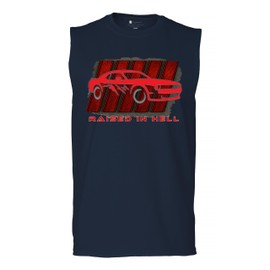 Raised in Hell Men's Graphic Muscle Shirt - Legendary American Muscle Car Design Small Navy Blue