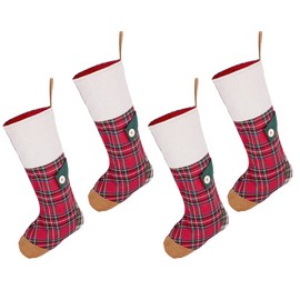 Dibor Set of 4 Large Festive Red Tartan Patchwork Stockings - L51cm