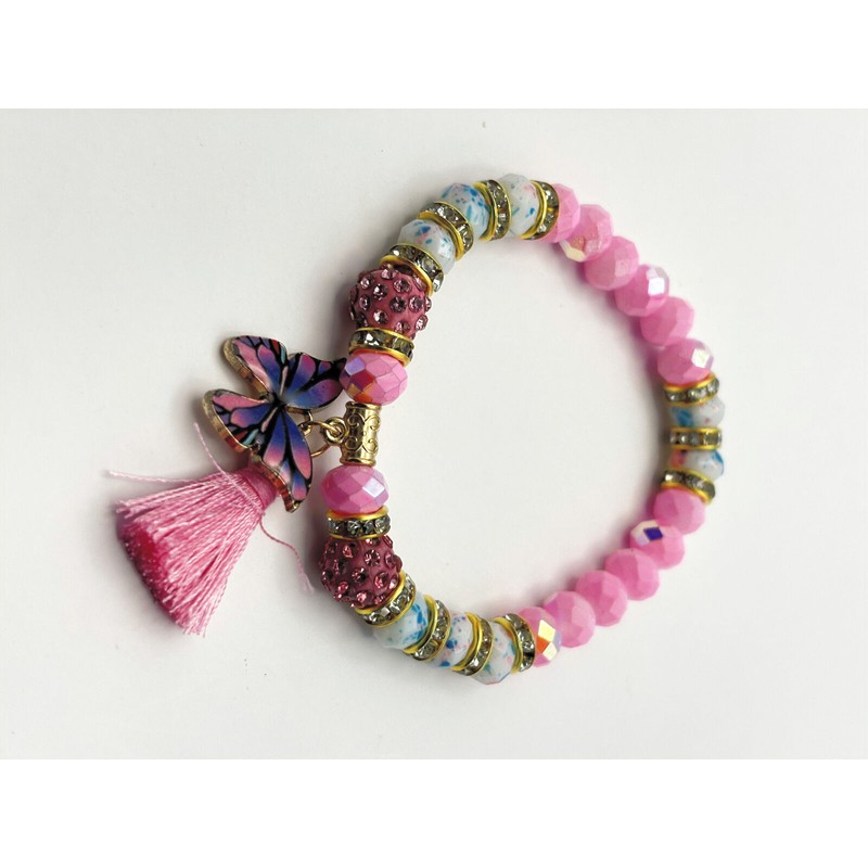 Undisclosed Girls Bangle Bracelet Light Pink, Blue Pink Butterfly