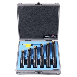 Accusize Industrial Tools 6 Pc 5/8'' Round Shank Indexable Boring Bar Set with Tcmt Carbide Inserts, 90 Degree, 2627-9106