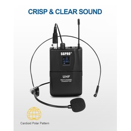 SGPRO Dual Wireless Head-Worn Microphone Set - Compact Transmitter & Receiver with Mute & Battery Indicator for Presentations, Performances, Fitness Instructors, and Public Speaking