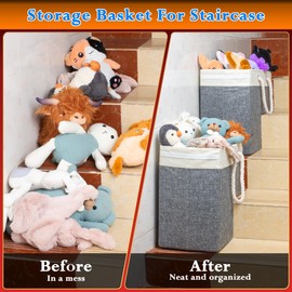 AA deLuxe 2 PACK | Stair Basket Organizer with Top Lid for Carpeted Stairs & Wooden Staircases. Versatile Sturdy Storage Bag for Climbing, Laundry, Shoe & Decor