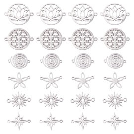 DICOSMETIC 36 Pieces 6 Styles Stainless Steel Swirl Connectors Laser Cut Star Connectors Double Hole Flower of Life Connectors for Crafts Bracelets and Jewellery Making