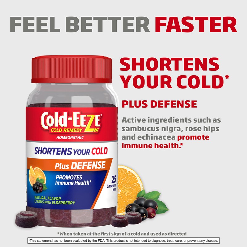 Cold-EEZE Plus Defense Natural Citrus & Elderberry Zinc Chewable Gels,