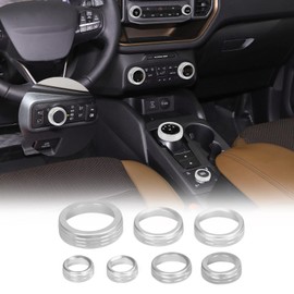 for Ford Bronco Sport Accessories 2021 2022 2023 2024 Air Conditioner AC Headlight Switch Knob 4WD Wheel Drive Trailer Gear Shift Switch Knob Cover 7PCS Silver Aluminum Alloy (Don't for Bronco)