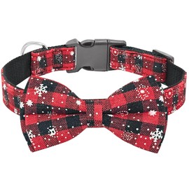 Baipesiy Dog Christmas Collar Bow Ties for Dogs, Christmas Holiday Dog Collars for Medium Large Dogs Boy, Adjustable with D Buckle Red Green Plaid Snowflake, Pet Supplie Collar (S, Red Snowflake)