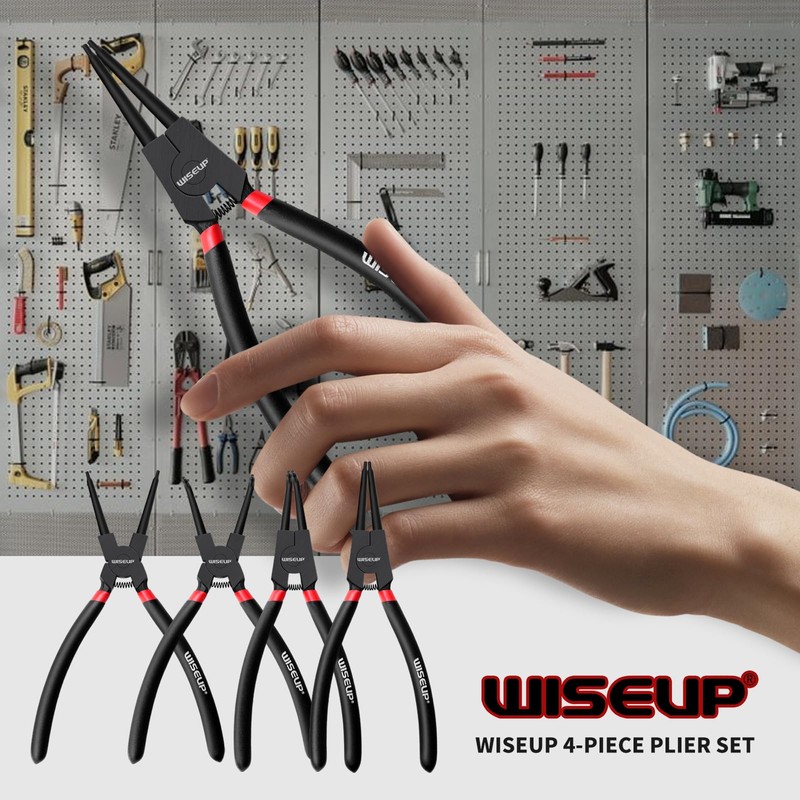 WISEUP Snap Ring Pliers Set Heavy Duty,4PCS-9 inch long Internal/External