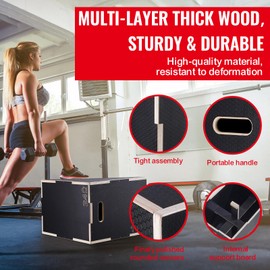 Happybuy 3 in 1 Plyometric Jump Box, 24/20/16 Inch Wooden, Anti-Slip for Home Gym Training, Fitness Exercise Step Up, Conditioning Strength Training, Black