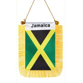 CANTENDO Jamaica Window Hanging Flag,Mini Jamaican Car Flag with Pole Tassel Suction Cup Rearview Mirror Decoration(3x5 Inch)