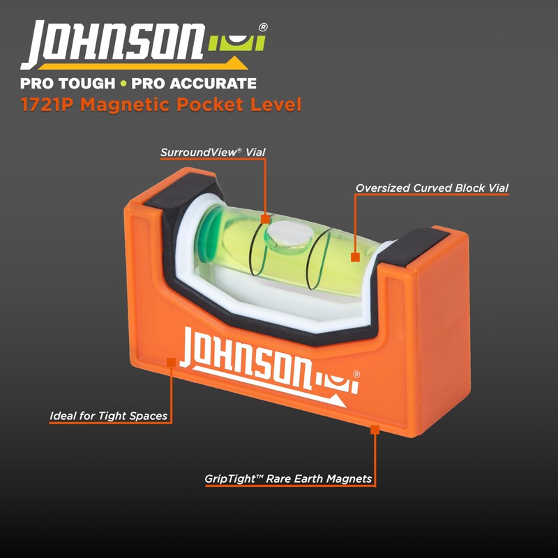 Johnson Level & Tool ‎1721P Magnetic Pocket Level, Easy Readability,