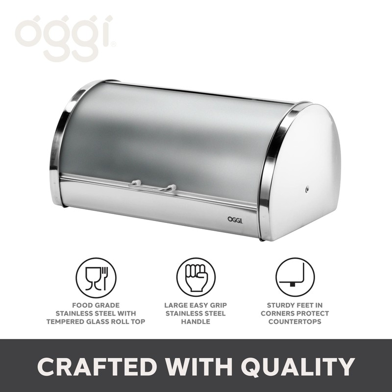 Oggi Stainless Steel Roll Top Bread Box for Kitchen Countertop