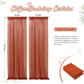 Terracotta Sheer Curtains Chiffon Backdrop Curtain Wedding Drapes Rustic Arch Decorations Voile Window Curtain 29x120 Inch 2 Panels Semi Sheer Background Curtains for Party Tulle Photo Backdrop
