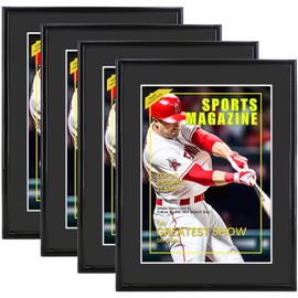 ReqiHome 4 Packs Sports Magazine Frame Fits Measuring 8.5 x 11.25 Inch Magazine Display Frame with Black Core Matting and Installed Hangers for Wall Hanging