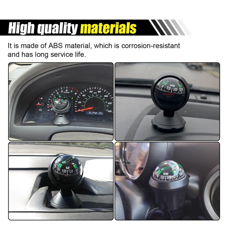 Car Compass Ball, Round Car Compass with Bottom Stick, Dash