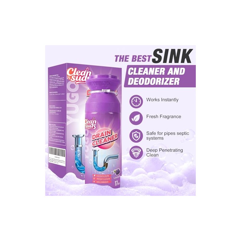 Yugou Foaming Drain Cleaner & Deodorizer for Kitchen Sink, Bathroom,