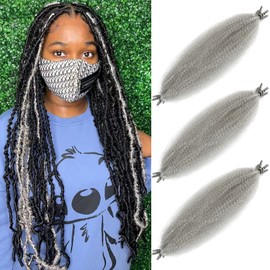 Spring Twist Hair Gray Marley Twist Braiding Hair 16 Inch Springy Afro Twist Hair for Faux Locs Passion Twist Hair Distressed Butterfly Locs 3 Pack Grey Crochet Hair for Black Women (16in 3P Gray)…