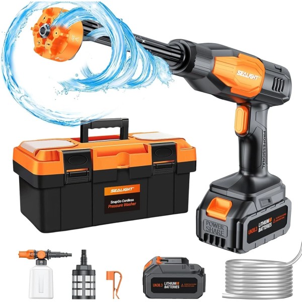 SEALIGHT Cordless Pressure Washer Power Washer, 970PSI Portable Car Washer