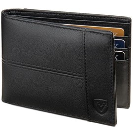 VEESKYEE Men's Wallet Full Grain Leather Slim Bifold Wallets | RFID Blocking with 1 ID Windows Black