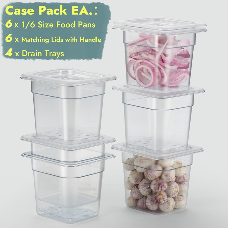 CURTA 6-Pack 1/6 Size 6" Deep NSF Polycarbonate Food Pans
