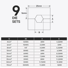 ZUVER Hydraulic Crimping Tool 10 US Ton with Wire Rope Cutter, 9 US Standard Chromed Hexagonal Dies 12, 10, 8, 6, 4, 2, 1/0, 2/0 AWG for Terminals and 1/8" for Stainless Steel Wire Rope