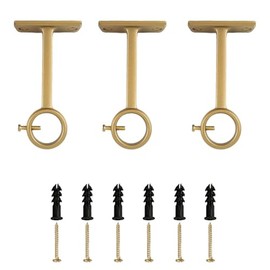3 soportes para barra de cortina de techo y pared, aleación de aluminio dorado, capacidad para barras de 5/8-1 pulgadas, extensión de 4-5/8 pulgadas