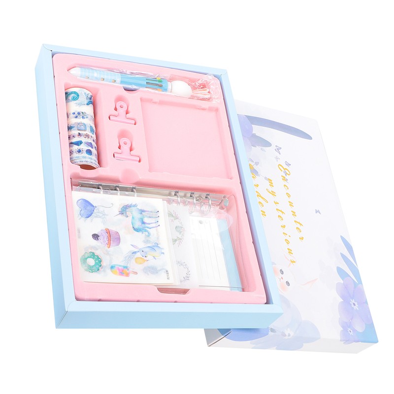 Notebook Set Checkered Girl's Heart Cute Thick Journal Gift Box