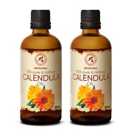 Calendula Oil 2 x 100 ml - Calendula Officinalis - 100% Pure & Natural - Marigold Oil 200 ml for Face - Hair - Skin - Nails - Hands - for Beauty - Massage - Cosmetics - Body Care