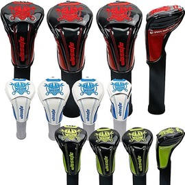 Golf Headcover Driver Wood FW/Utility UT Waterproof with Conversion Doug Set of 4 Robot Skull (Green)