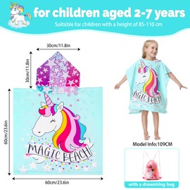 MOKANI Children's Bath Poncho with Hood, Microfibre Towel Poncho Children with Drawstring Bag, Soft and Absorbent Beach Towel Bath Towel Children for Girls, Boys (Child Height: 85-110 cm)