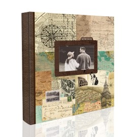 Holoary Photo Album 4x6 500 Photos 5 Pictures Per Page, with Photo Frame Window, 500 Pockets 4”x6”, Printed Book Cover Travel Design World Map Adventure Vacation Travel Photo Album