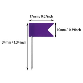 Tupalizy 50PCS Flag Push Pins Travel Map Thumb Tacks Plastic Head with Steel Point for Bulletin Cork Board Picture Hanging World Map Marking Classroom Home Office School Use DIY Craft Project (Purple)