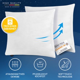 Lileno Home Microfibre cushion 80 x 80 cm deluxe (1200 g filling) Set of 2 washable up to 95 degrees with Zip – pillow 80 x 80 cm as cushion filling for bed – decorative sofa cushion