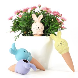 WILDKEN Terracotta Watering Globes, 4 Pack Rabbit Shaped Plant Watering Spikes Vacation Self-Watering Planters Devices for Indoor and Outdoor Plants