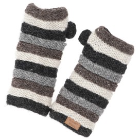 GURU SHOP Ringed Hand Warmers from Nepal, Hand Knitted Virgin Wool Pulse Warmers, Men/Women, Green, Size: One Size, gray