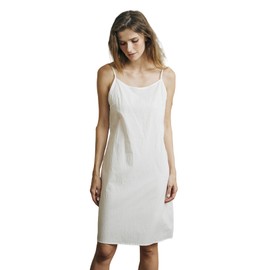 BEAUTELICATE Women’s Short Full Slip 100% Washed Cotton Underskirt Petticoat For Under Dress Summer Mini Round Neck Straight Spaghetti Nightdress Chemise Off White, XXL