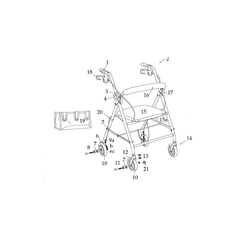 Complete Medical Wheel Lock - Right for 11043 Series Rollator,