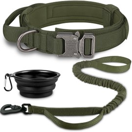 COOYOO Dog Collar,3 Piece Set Tactical Dog Collar, Adjustable Military Training Nylon Dog Collar with Control Handle and Heavy Metal Buckle for Medium and Large Dogs