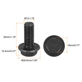 uxcell M12-1.75x30mm Hex Serrated Flange Bolts 10.9 Grade Carbon Steel Screws 6pcs