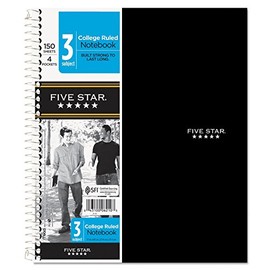 Mead 06210 Wirebound 3-Subject Notebook, College Rule, 11 x 8 1/2, 150 Sheets, Assorted