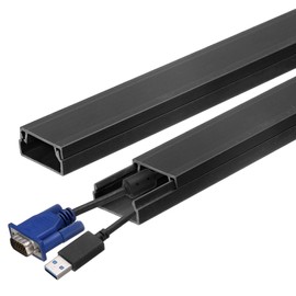 HARFINGTON 4pcs Cord Hider Wall 15inx0.8inx0.4in (LxWxH) PVC Cable Cover Self Adhesive Wire Hider Wall Mounted TV Cable Raceway for Cables Management (60in Total Length),Black