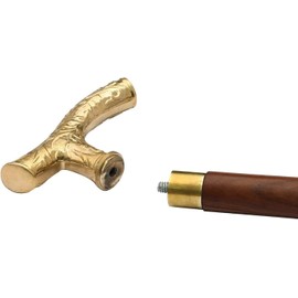 Kushi Collection Walking Stick - Men Derby Canes and Wooden Walking Stick for Men and Women - 37" Brown Ebony Brass T Shape Handle in Golden Tone Natural Wood Unisex Cane