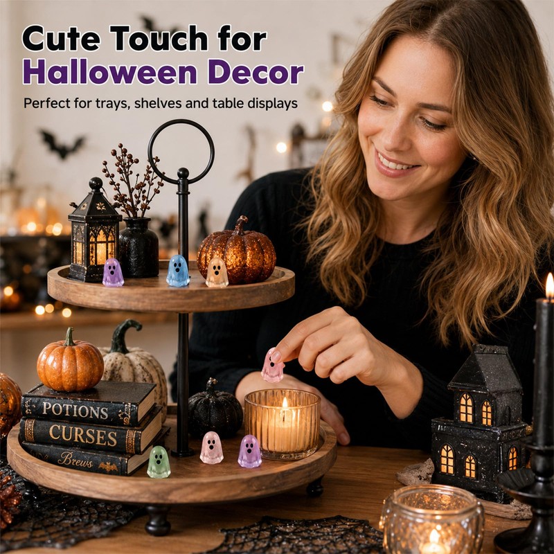 Jidkhfk 60Pcs Mini Resin Halloween Ghost Decorations Glow in the